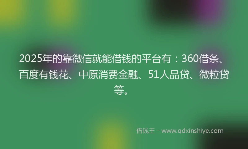 2025年的靠微信就能借钱的平台有：360借条、百度有钱花、中原消费金融、51人品贷、微粒贷等。