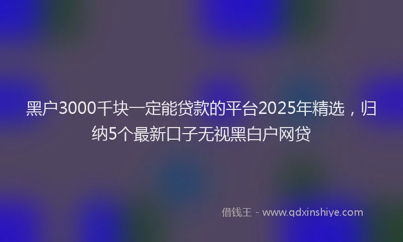 黑户3000千块一定能贷款的平台2025年精选，归纳5个最新口子无视黑白户网贷