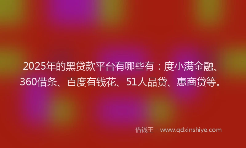 2025年的黑贷款平台有哪些有：度小满金融、360借条、百度有钱花、51人品贷、惠商贷等。