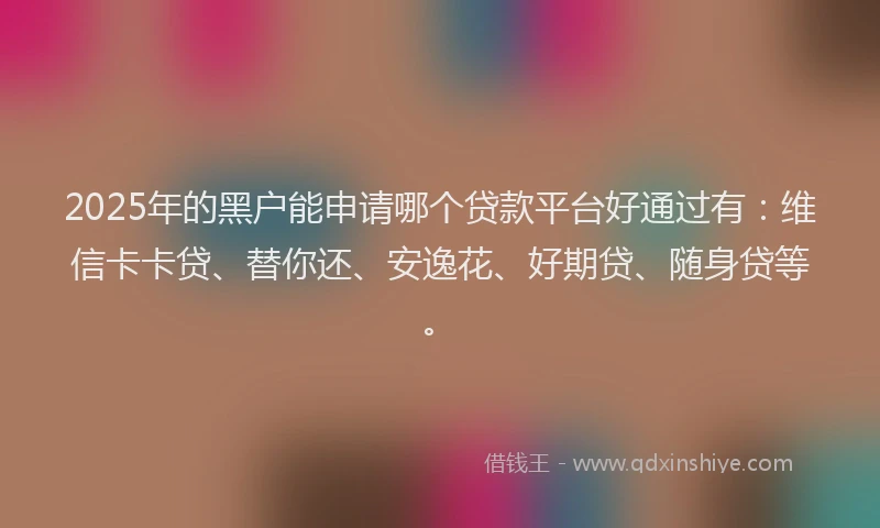 2025年的黑户能申请哪个贷款平台好通过有：维信卡卡贷、替你还、安逸花、好期贷、随身贷等。