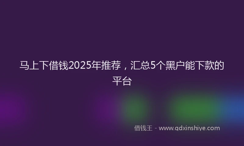 马上下借钱2025年推荐，汇总5个黑户能下款的平台