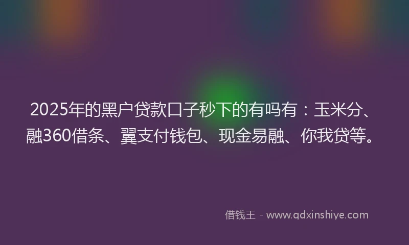 2025年的黑户贷款口子秒下的有吗有：玉米分、融360借条、翼支付钱包、现金易融、你我贷等。