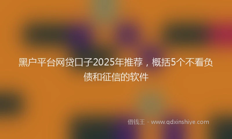 黑户平台网贷口子2025年推荐，概括5个不看负债和征信的软件