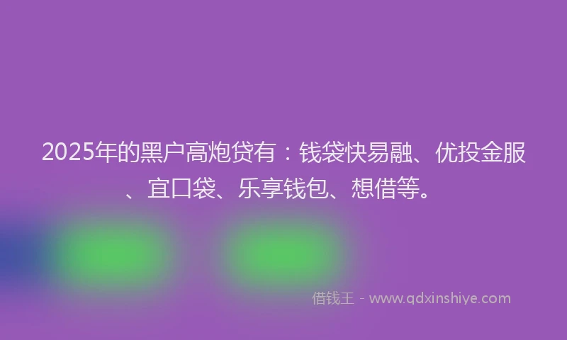 2025年的黑户高炮贷有：钱袋快易融、优投金服、宜口袋、乐享钱包、想借等。