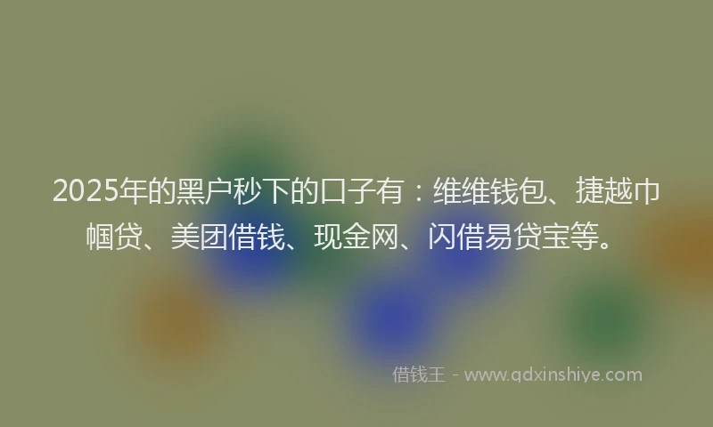 2025年的黑户秒下的口子有：维维钱包、捷越巾帼贷、美团借钱、现金网、闪借易贷宝等。