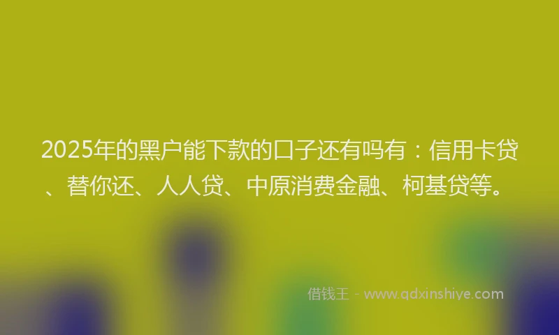 2025年的黑户能下款的口子还有吗有：信用卡贷、替你还、人人贷、中原消费金融、柯基贷等。