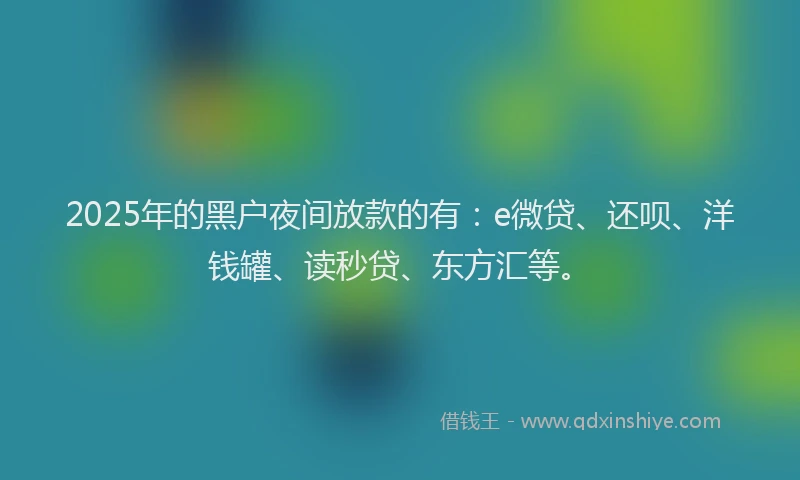 2025年的黑户夜间放款的有：e微贷、还呗、洋钱罐、读秒贷、东方汇等。