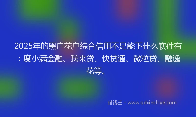 2025年的黑户花户综合信用不足能下什么软件有：度小满金融、我来贷、快贷通、微粒贷、融逸花等。