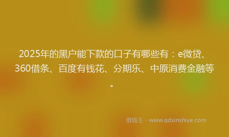 2025年的黑户能下款的口子有哪些有：e微贷、360借条、百度有钱花、分期乐、中原消费金融等。