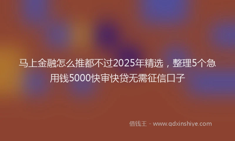 马上金融怎么推都不过2025年精选，整理5个急用钱5000快审快贷无需征信口子