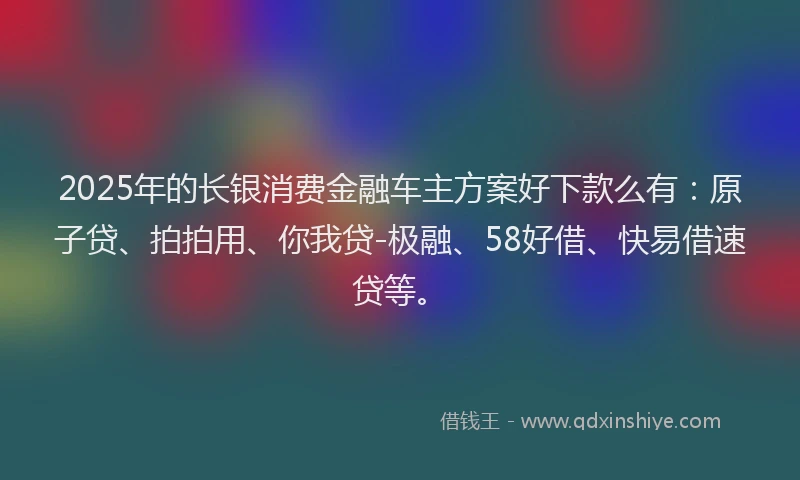 2025年的长银消费金融车主方案好下款么有：原子贷、拍拍用、你我贷-极融、58好借、快易借速贷等。