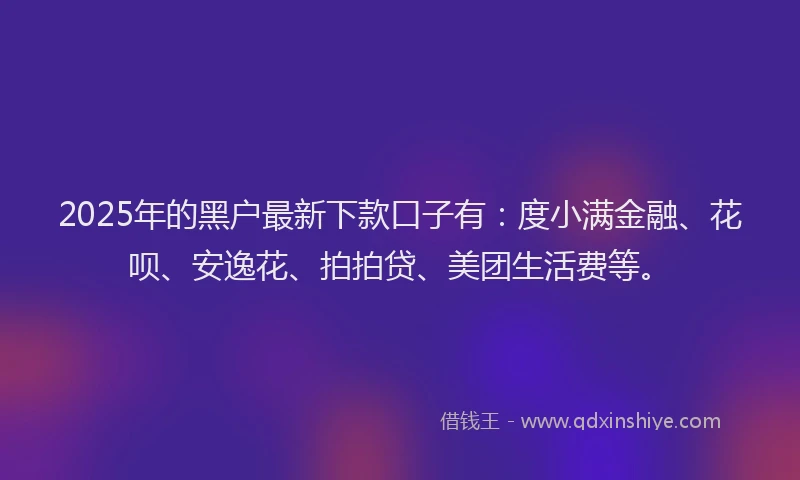 2025年的黑户最新下款口子有：度小满金融、花呗、安逸花、拍拍贷、美团生活费等。