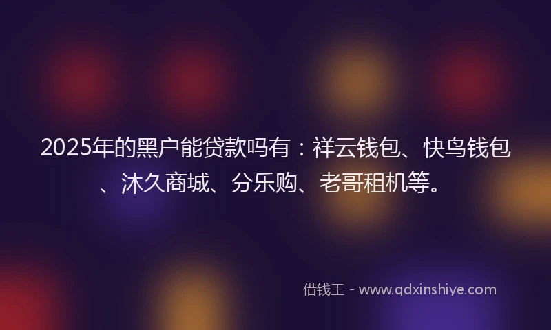 2025年的黑户能贷款吗有：祥云钱包、快鸟钱包、沐久商城、分乐购、老哥租机等。