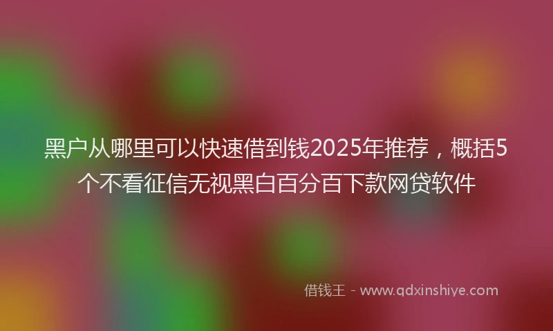 黑户从哪里可以快速借到钱2025年推荐，概括5个不看征信无视黑白百分百下款网贷软件