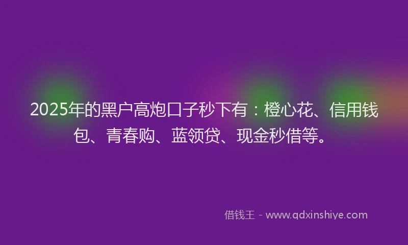 2025年的黑户高炮口子秒下有：橙心花、信用钱包、青春购、蓝领贷、现金秒借等。
