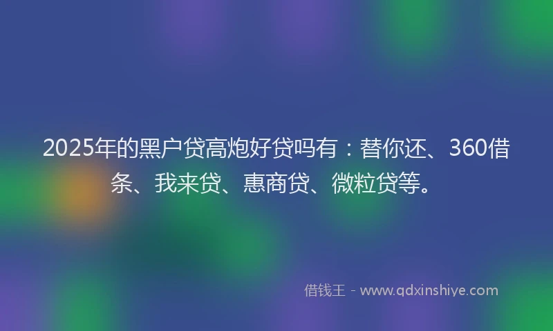 2025年的黑户贷高炮好贷吗有：替你还、360借条、我来贷、惠商贷、微粒贷等。