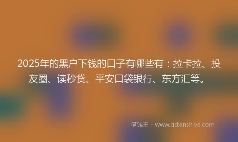 2025年的黑户下钱的口子有哪些有：拉卡拉、投友圈、读秒贷、平安口袋银行、东方汇等。
