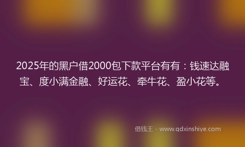 2025年的黑户借2000包下款平台有有:钱速达融宝、度小满金融、好运花、牵牛花、盈小花等。