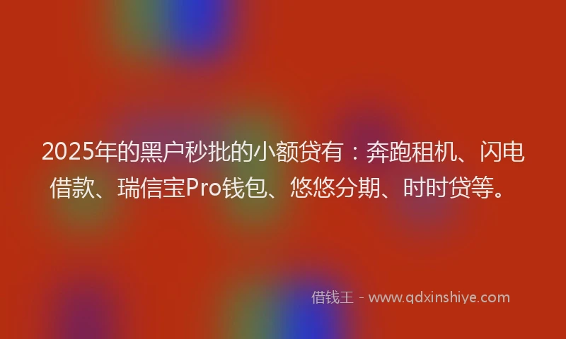 2025年的黑户秒批的小额贷有：奔跑租机、闪电借款、瑞信宝Pro钱包、悠悠分期、时时贷等。