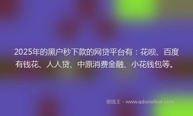 2025年的黑户秒下款的网贷平台有：花呗、百度有钱花、人人贷、中原消费金融、小花钱包等。