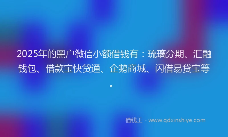 2025年的黑户微信小额借钱有：琉璃分期、汇融钱包、借款宝快贷通、企鹅商城、闪借易贷宝等。