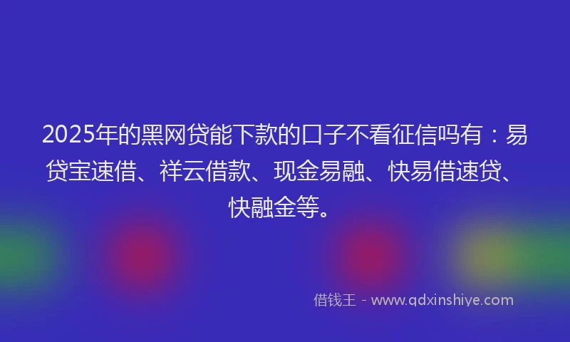 2025年的黑网贷能下款的口子不看征信吗有：易贷宝速借、祥云借款、现金易融、快易借速贷、快融金等。