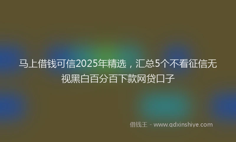 马上借钱可信2025年精选，汇总5个不看征信无视黑白百分百下款网贷口子