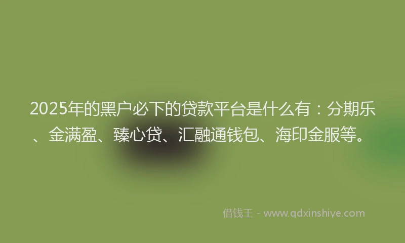 2025年的黑户必下的贷款平台是什么有：分期乐、金满盈、臻心贷、汇融通钱包、海印金服等。