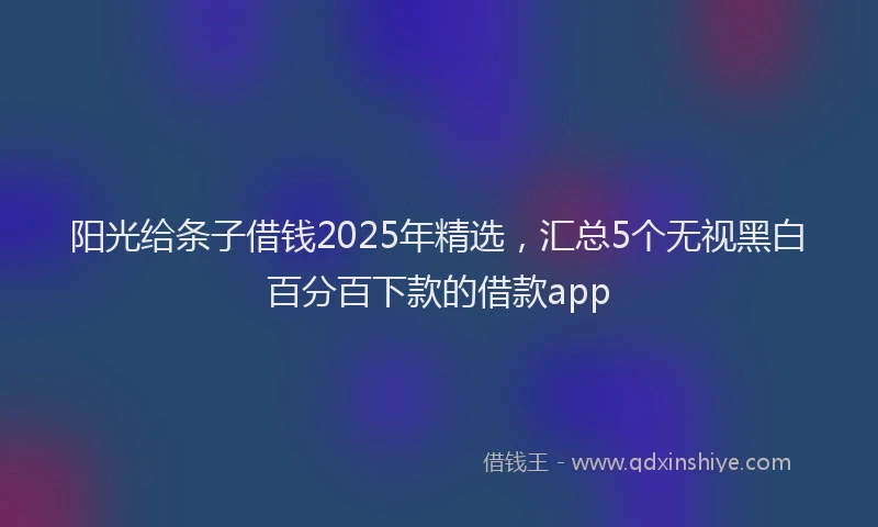 阳光给条子借钱2025年精选，汇总5个无视黑白百分百下款的借款app