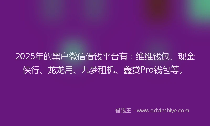 2025年的黑户微信借钱平台有：维维钱包、现金侠行、龙龙用、九梦租机、鑫贷Pro钱包等。