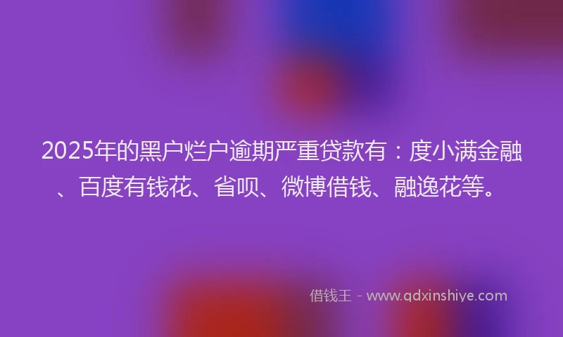 2025年的黑户烂户逾期严重贷款有：度小满金融、百度有钱花、省呗、微博借钱、融逸花等。