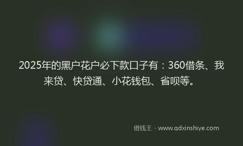 2025年的黑户花户必下款口子有：360借条、我来贷、快贷通、小花钱包、省呗等。