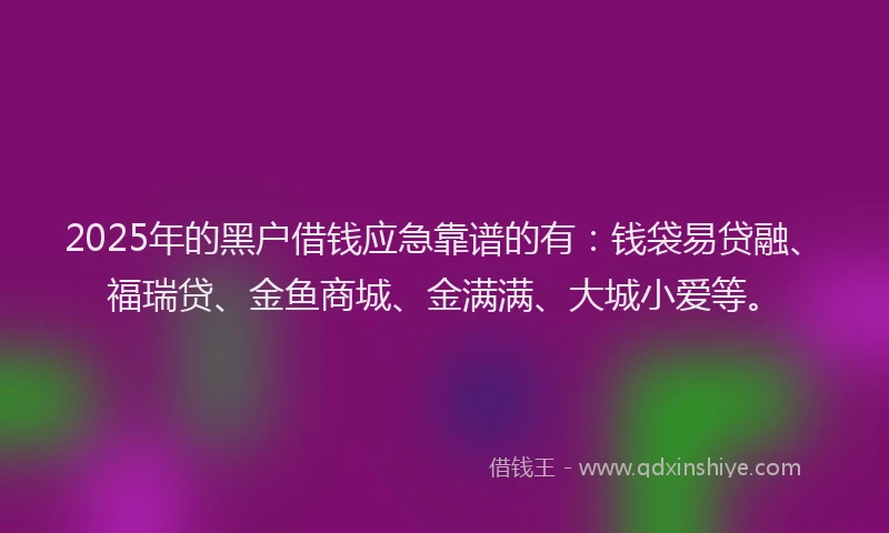 2025年的黑户借钱应急靠谱的有：钱袋易贷融、福瑞贷、金鱼商城、金满满、大城小爱等。