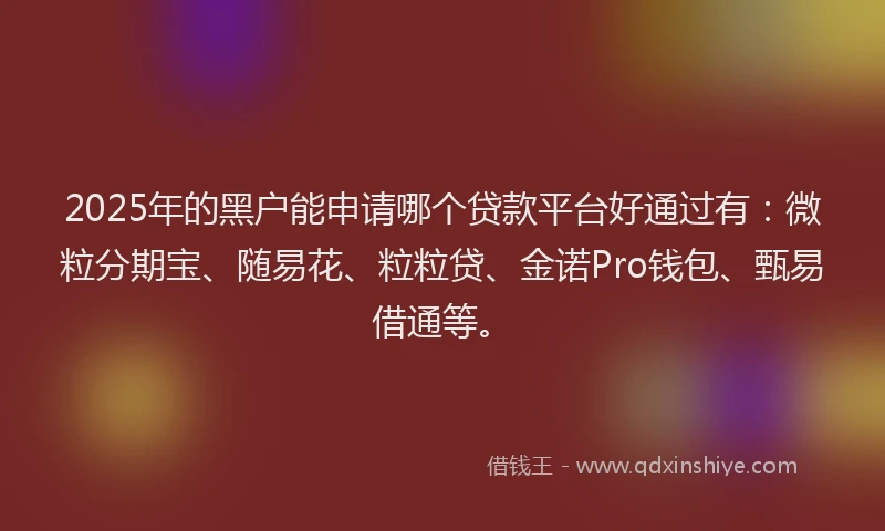 2025年的黑户能申请哪个贷款平台好通过有：微粒分期宝、随易花、粒粒贷、金诺Pro钱包、甄易借通等。