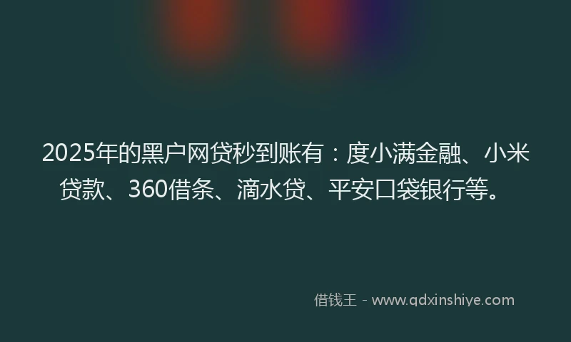 2025年的黑户网贷秒到账有：度小满金融、小米贷款、360借条、滴水贷、平安口袋银行等。