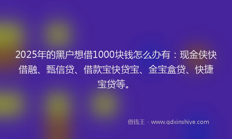 2025年的黑户想借1000块钱怎么办有：现金侠快借融、甄信贷、借款宝快贷宝、金宝盒贷、快捷宝贷等。