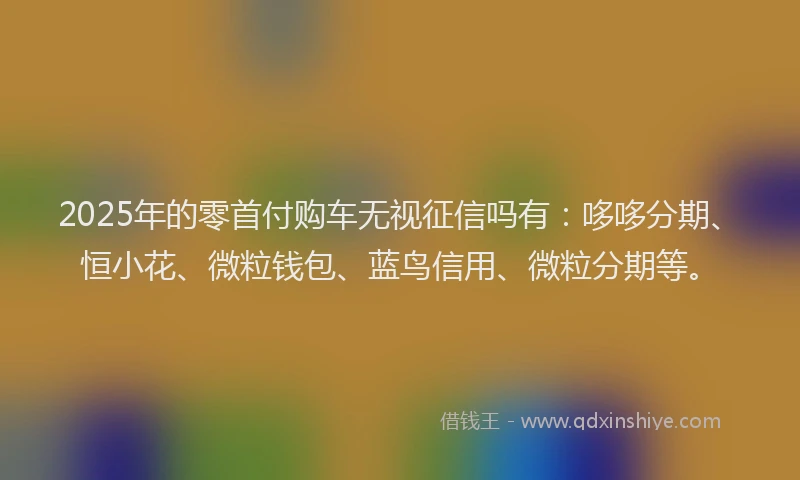 2025年的零首付购车无视征信吗有:哆哆分期、恒小花、微粒钱包、蓝鸟信用、微粒分期等。