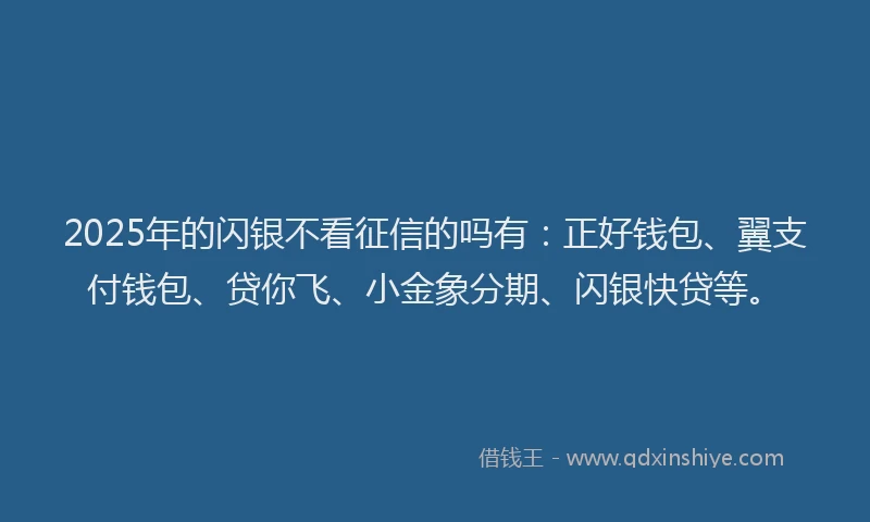 2025年的闪银不看征信的吗有：正好钱包、翼支付钱包、贷你飞、小金象分期、闪银快贷等。