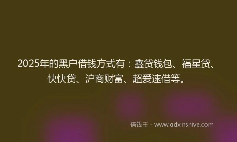 2025年的黑户借钱方式有：鑫贷钱包、福星贷、快快贷、沪商财富、超爱速借等。