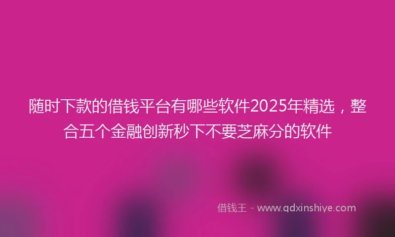 随时下款的借钱平台有哪些软件2025年精选，整合五个金融创新秒下不要芝麻分的软件