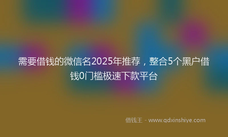 需要借钱的微信名2025年推荐，整合5个黑户借钱0门槛极速下款平台