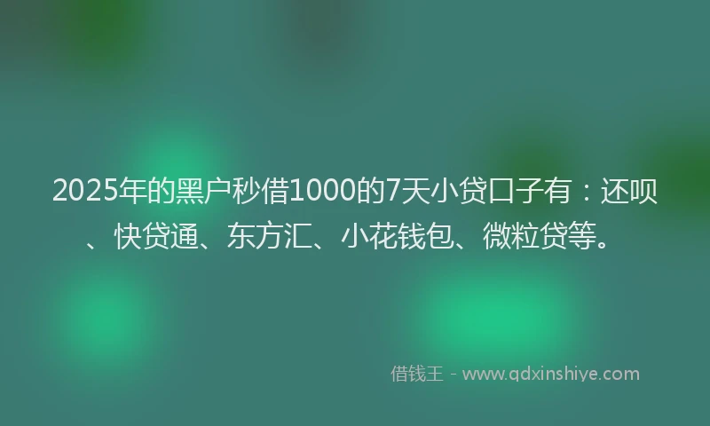 2025年的黑户秒借1000的7天小贷口子有：还呗、快贷通、东方汇、小花钱包、微粒贷等。