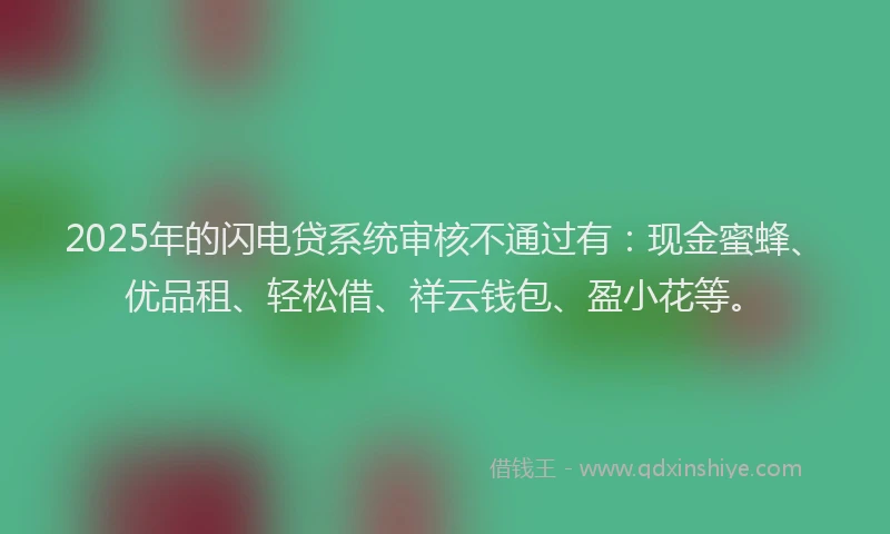 2025年的闪电贷系统审核不通过有：现金蜜蜂、优品租、轻松借、祥云钱包、盈小花等。