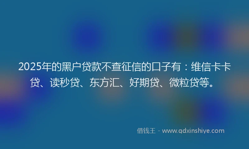 2025年的黑户贷款不查征信的口子有：维信卡卡贷、读秒贷、东方汇、好期贷、微粒贷等。