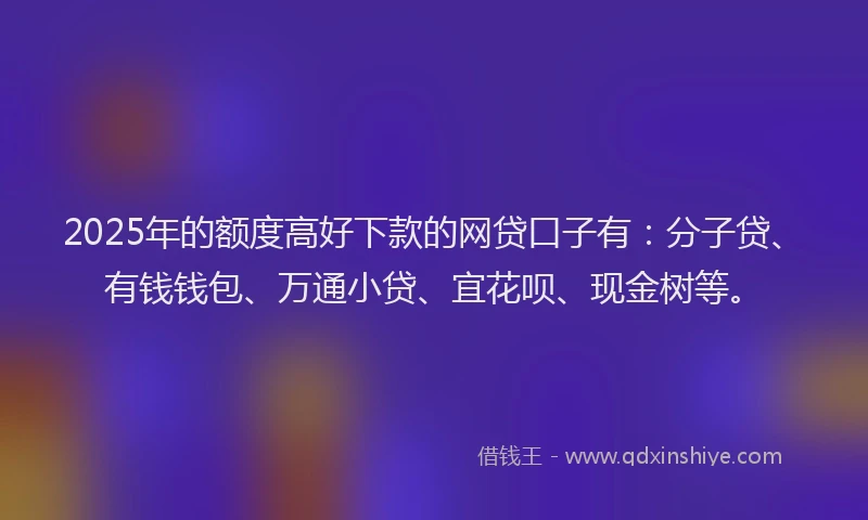 2025年的额度高好下款的网贷口子有：分子贷、有钱钱包、万通小贷、宜花呗、现金树等。