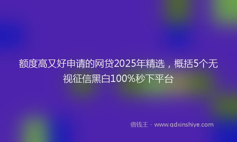 额度高又好申请的网贷2025年精选，概括5个无视征信黑白100%秒下平台