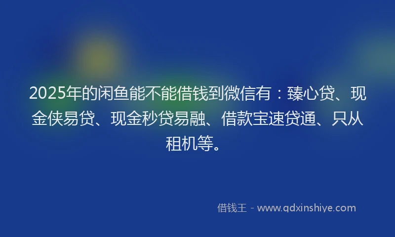 2025年的闲鱼能不能借钱到微信有：臻心贷、现金侠易贷、现金秒贷易融、借款宝速贷通、只从租机等。