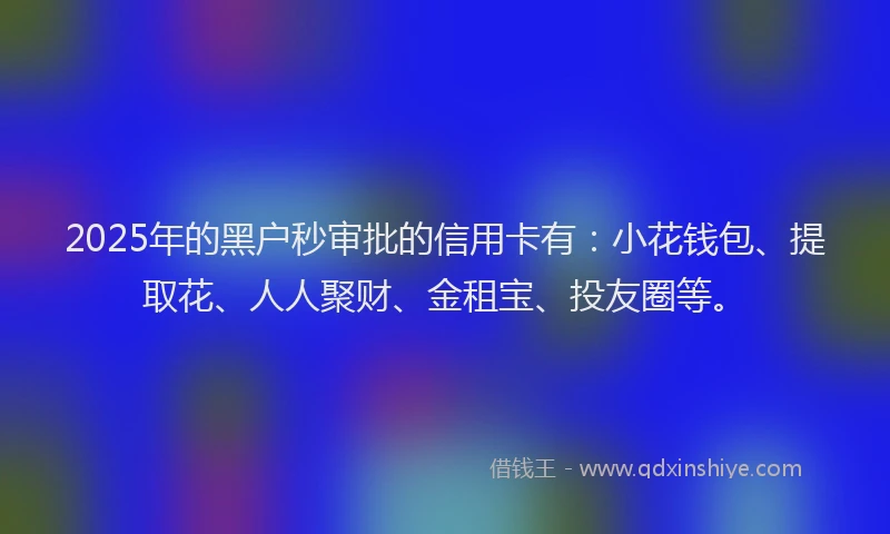 2025年的黑户秒审批的信用卡有：小花钱包、提取花、人人聚财、金租宝、投友圈等。