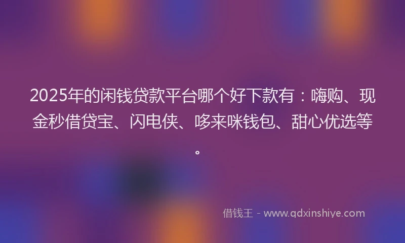2025年的闲钱贷款平台哪个好下款有：嗨购、现金秒借贷宝、闪电侠、哆来咪钱包、甜心优选等。