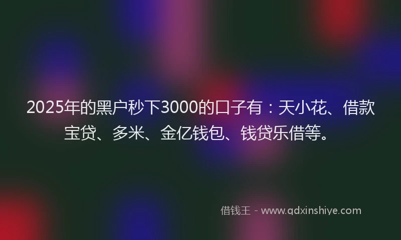 2025年的黑户秒下3000的口子有:天小花、借款宝贷、多米、金亿钱包、钱贷乐借等。